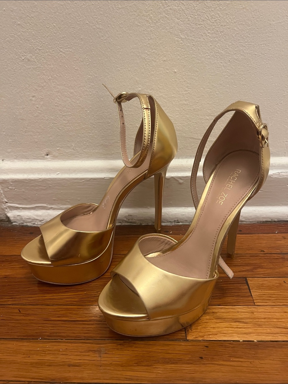 Rachel Zoe Metallic Gold Platform Ankle-Strap Heels